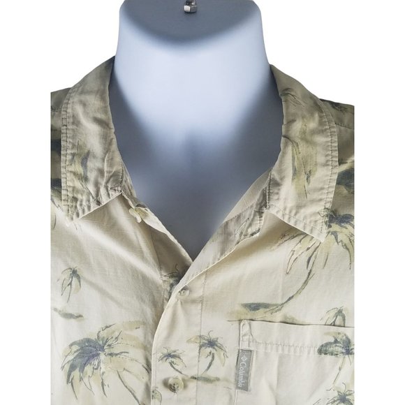 Mens Columbia Sportswear Company 2 Tone Green Palm Trees Hawaiian Tropical M - Picture 2 of 9